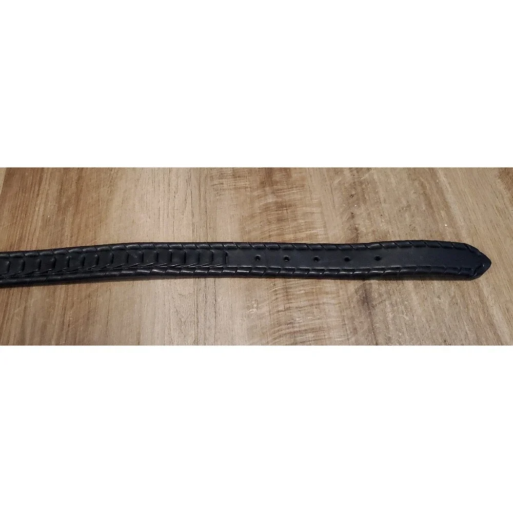 Western Woven Black Faux Leather Belt Chain Link Silver Tone Buckle Mens Size 42